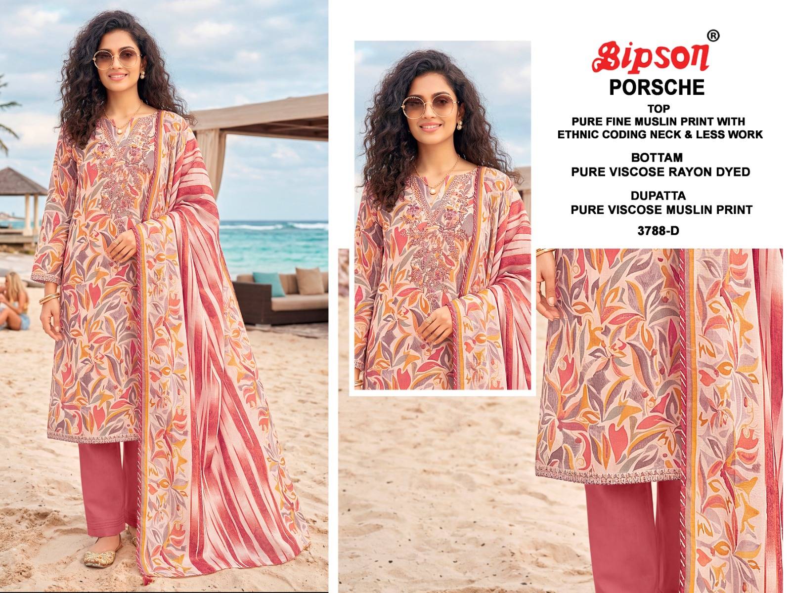 PORSCHE 3788 By BIPSON PRINTS Stylish Beautiful Colourful PREMIUM MUSLIN Dresses At Wholesale Price